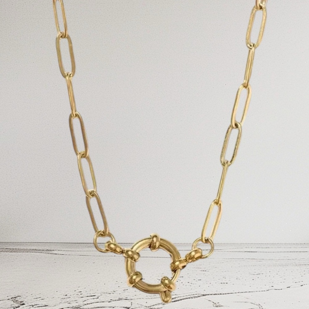 ✅NEW✅ 18K Gold Plated Stainless Steel Nautical Paperclip Link Necklace